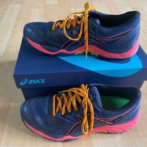 Womens Asics GEL-FujiTrabuco 6 G-Tx Navy Orange Waterproof Running Shoes Size 7